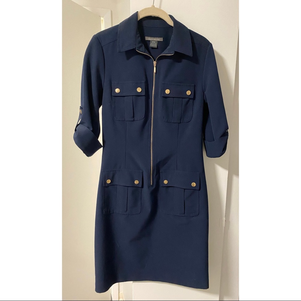 Suzy Shier Navy Collared Button-up Business Dress